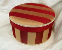 Downton Abbey Hat Box - Red and Gold Striped Faux Silk fabric - Click here for more details