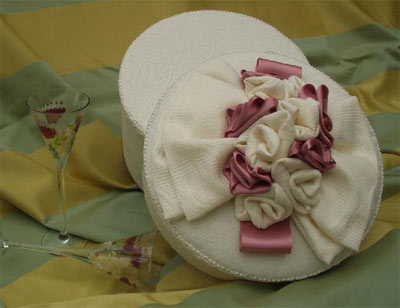 Round box, ivory cream jacquard