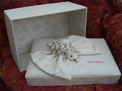 Personalised damask box  - detail of lid and interior