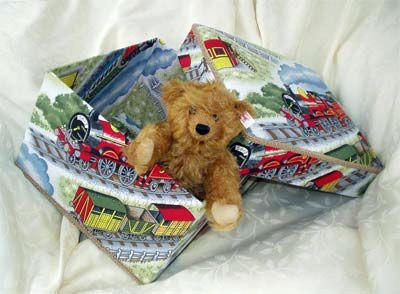 Toy Train fabric covered square box