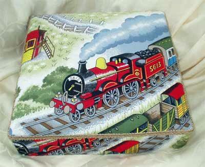 Train fabric covered box - detail of lid