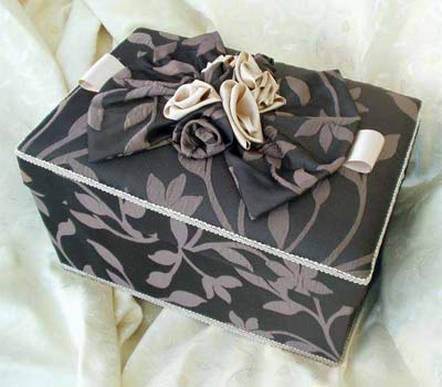 Rectangular Box covered in chocolate brown damask fabric