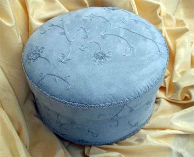 Round Faux Suede Pale Blue Embroidered