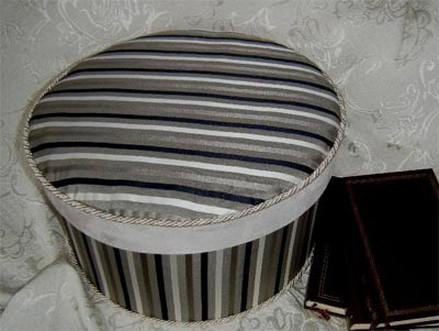 Narrow stripe taupe/cream/brown silky-type fabric Hat Box