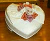 Heart shaped box - cream damask with pink, peach & cream trimmings 